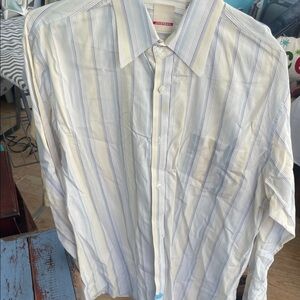 UNIONBAY Men's Dress Shirt - Cream and Blue Stripes